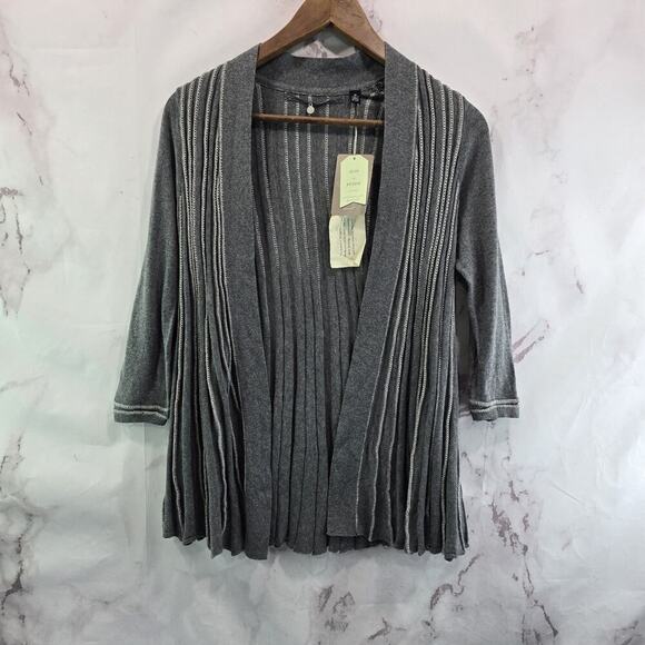 Anthropologie Cardigan Womens XS Gray Ribbed Sweater Knitted Knotted Silver - Picture 1 of 12
